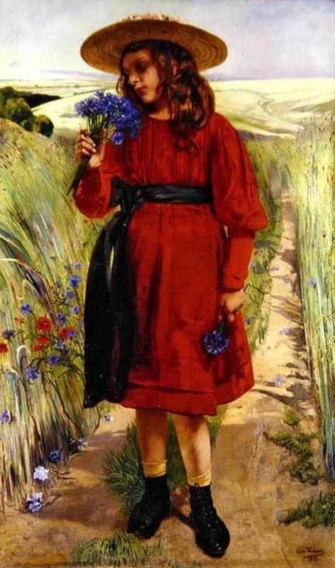 Primavera o, Giovane ragazza con fiordalisi